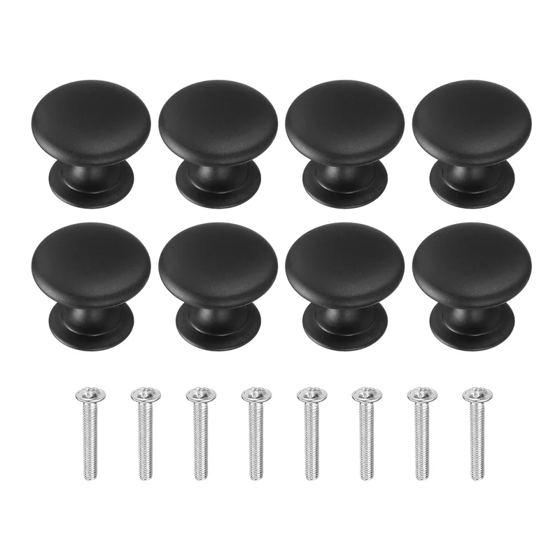 8Pcs Cabinet Knobs, 0.98" Single Hole Round Drawer Knob with Screws, Black