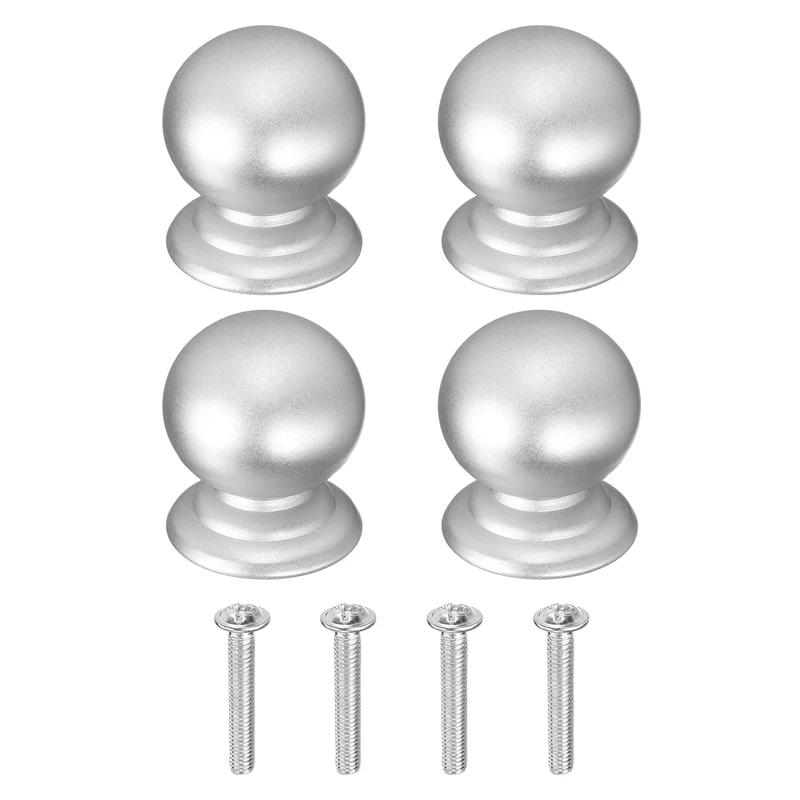 4Pcs Cabinet Knobs, 0.87" Single Hole Round Ball Drawer Knob with Screws, Silver