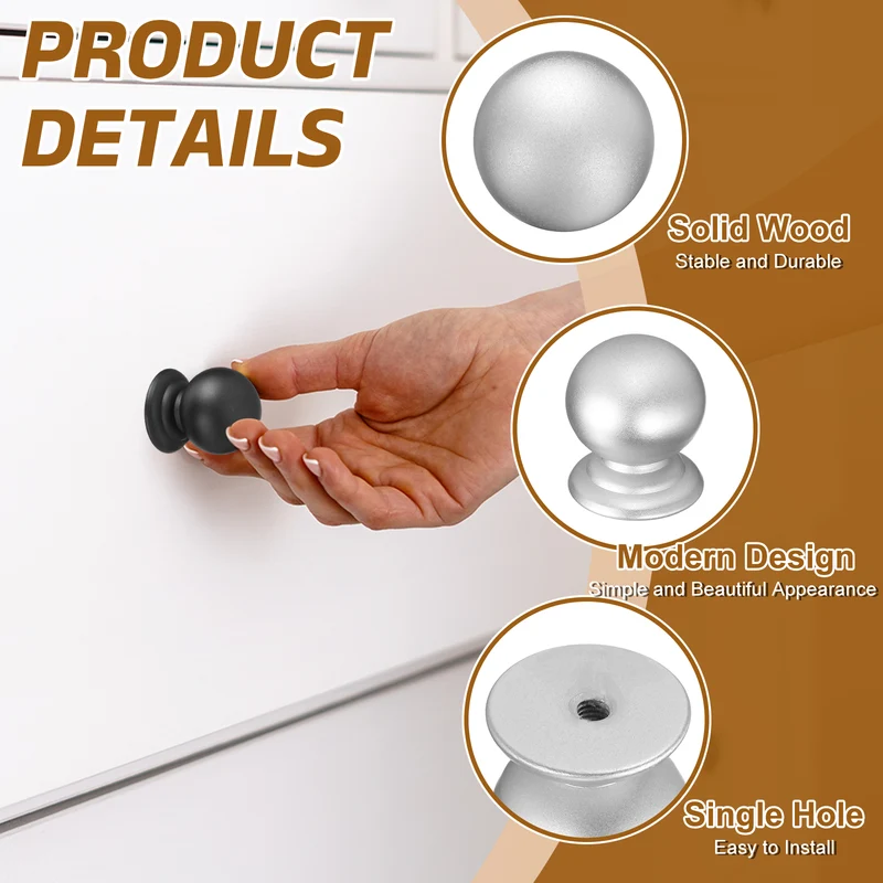 4Pcs Cabinet Knobs, 0.87" Single Hole Round Ball Drawer Knob with Screws, Silver