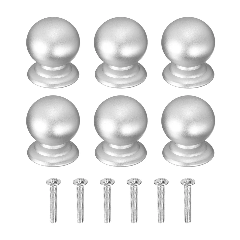 6Pcs Cabinet Knobs, 0.87" Single Hole Round Ball Drawer Knob with Screws, Silver