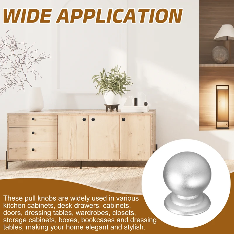 6Pcs Cabinet Knobs, 0.87" Single Hole Round Ball Drawer Knob with Screws, Silver