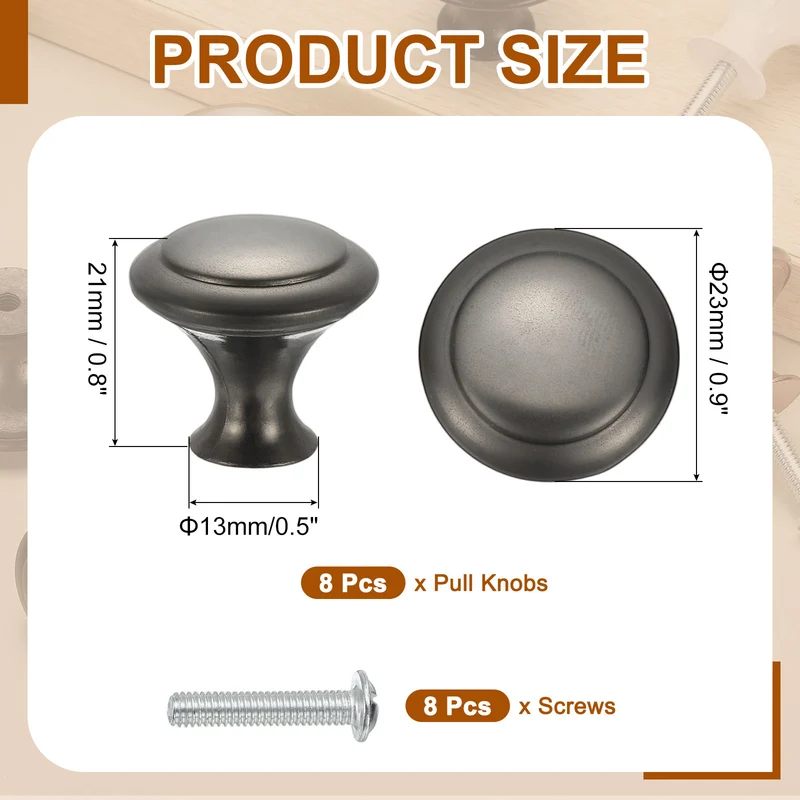 8Pcs Stainless Steel Knobs Single Hole Pull with Screw 23mm Gray