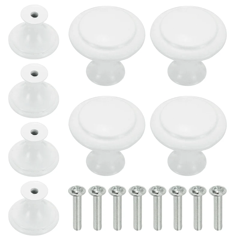 8Pcs Stainless Steel Knobs Single Hole Pull with Screw 23mm White
