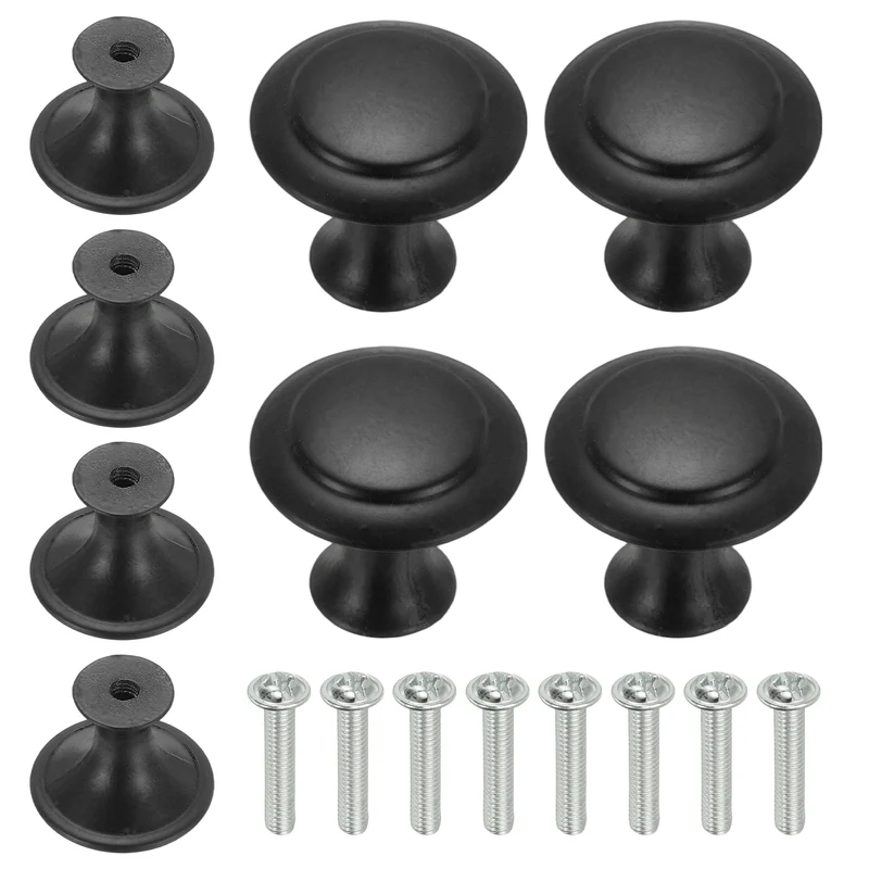 8Pcs Stainless Steel Knobs Single Hole Pull with Screw 23mm Black