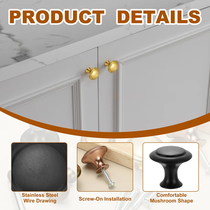 8Pcs Stainless Steel Knobs Single Hole Pull with Screw 23mm Black