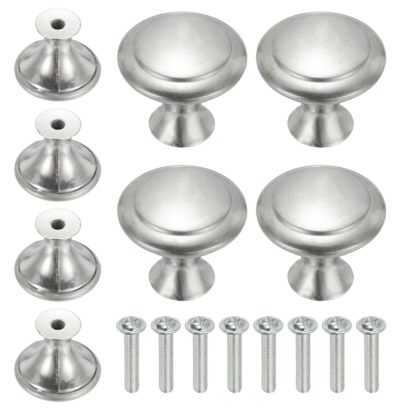 8Pcs Stainless Steel Knobs Single Hole Pull with Screw 23mm Silver