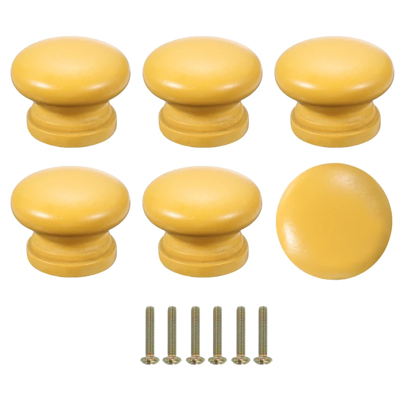 6Pcs Drawer Knobs, Round Dresser with Screw, Yellow