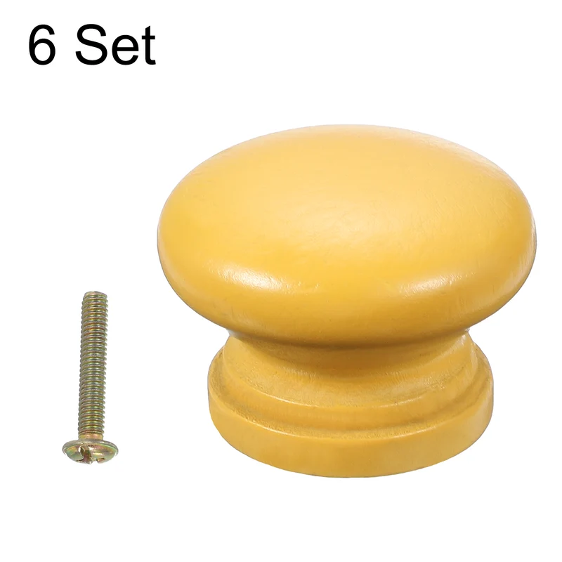 6Pcs Drawer Knobs, Round Dresser with Screw, Yellow