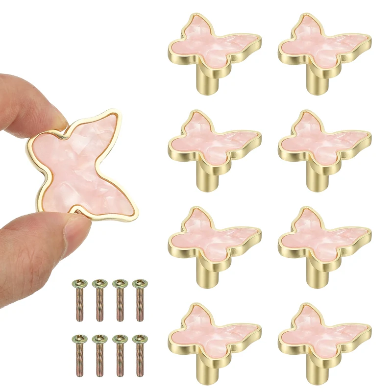 8 Pcs Butterfly Shaped Cabinet Knobs, Bathroom Dresser Knobs Pink