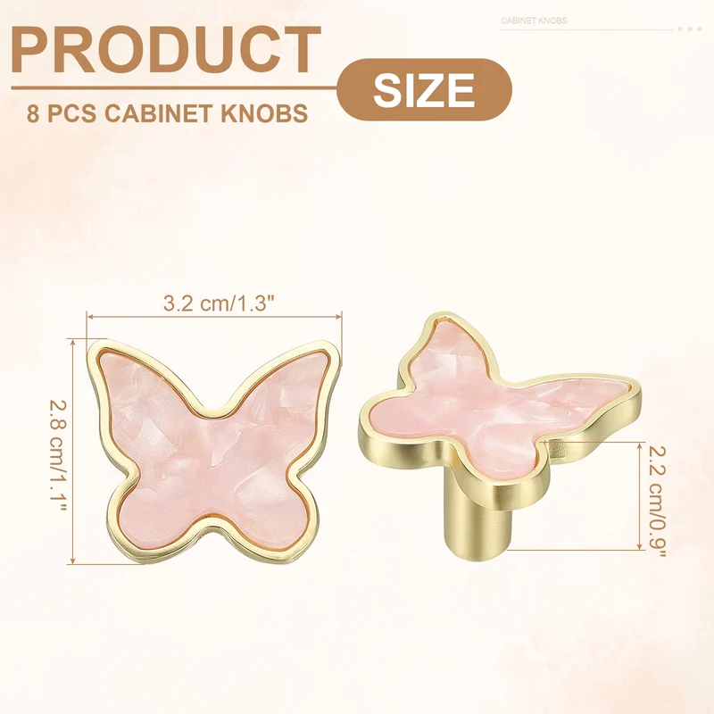 8 Pcs Butterfly Shaped Cabinet Knobs, Bathroom Dresser Knobs Pink