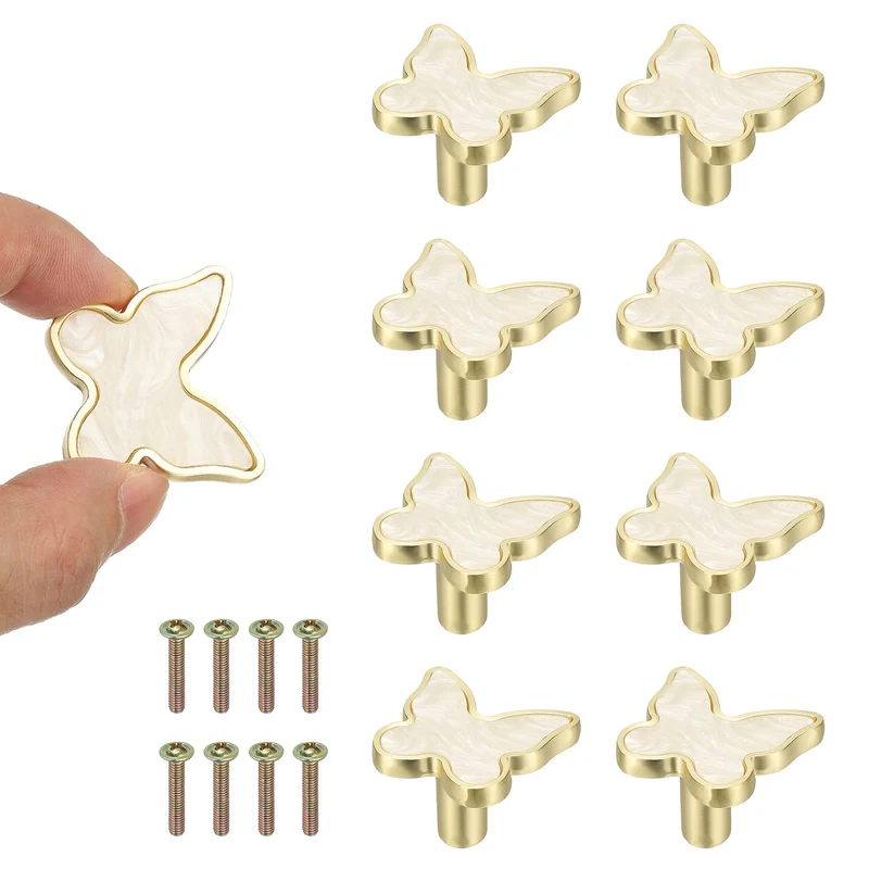8 Pcs Butterfly Shaped Cabinet Knobs, Bathroom Dresser Knobs White