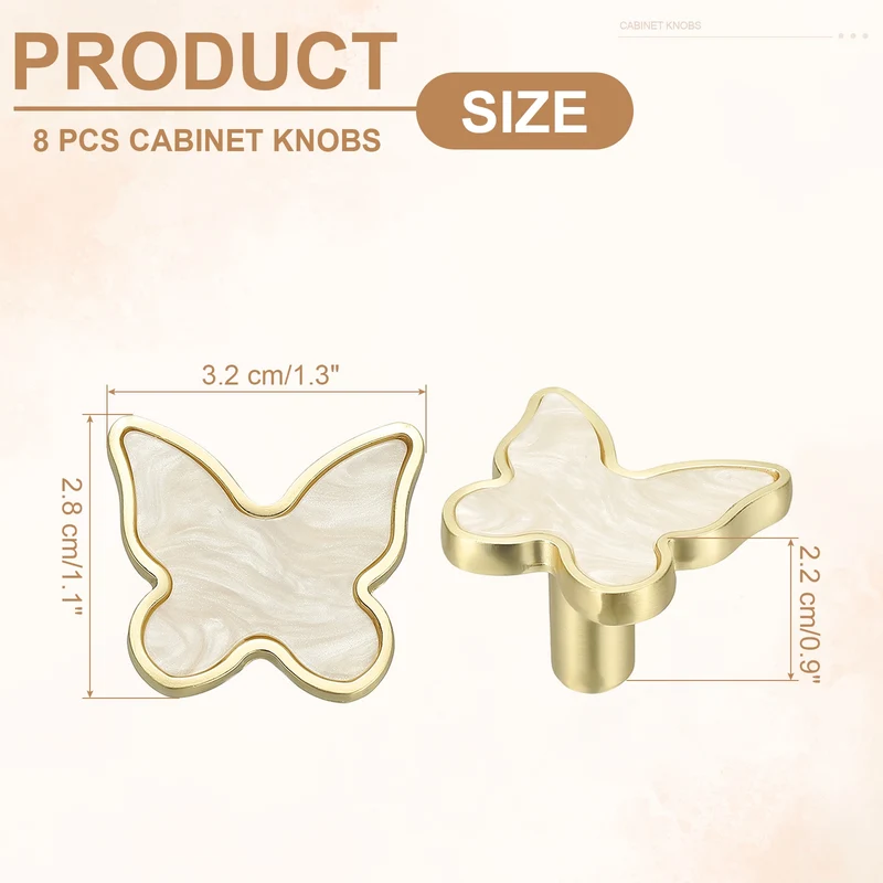 8 Pcs Butterfly Shaped Cabinet Knobs, Bathroom Dresser Knobs White