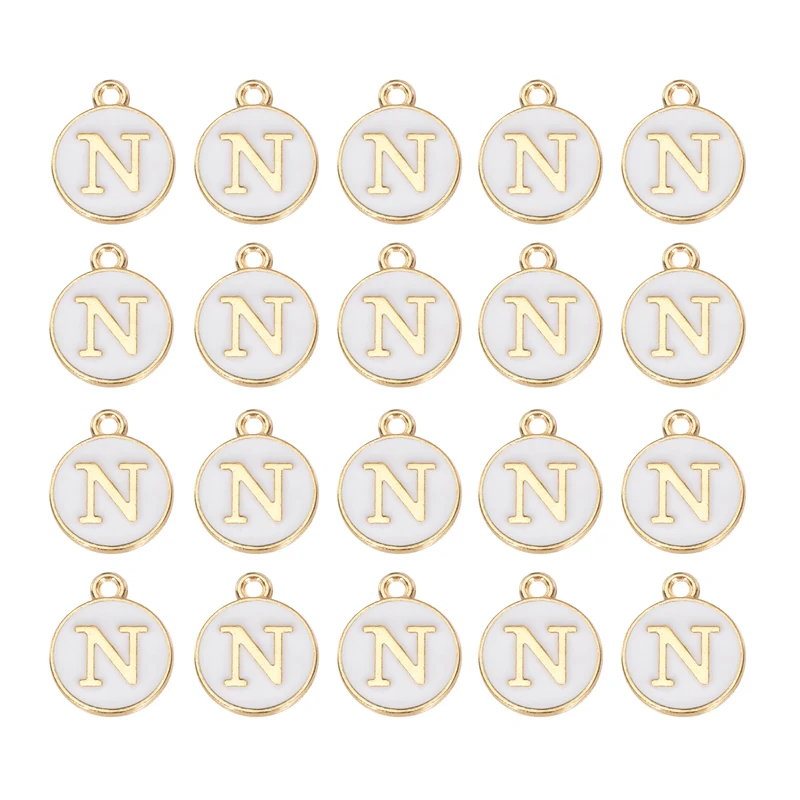 36pcs Letter N Pendants Double Sided Charm Enamel Alphabet Pendant Gold & White