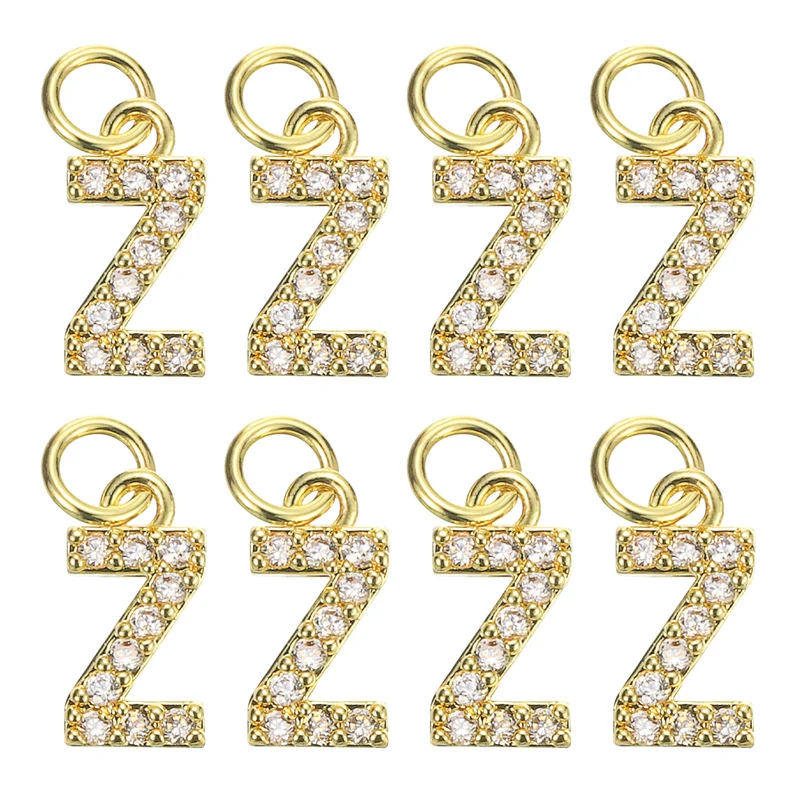 Rhinestone Letter Charm, 8pcs 3.2mm Copper Z Letter Charm, Golden