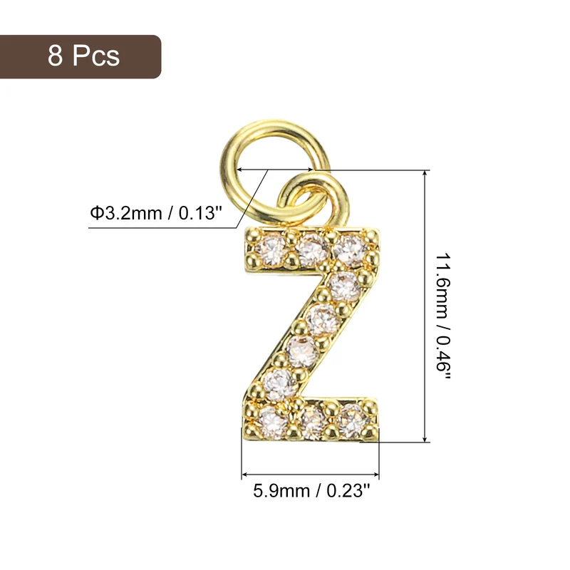 Rhinestone Letter Charm, 8pcs 3.2mm Copper Z Letter Charm, Golden