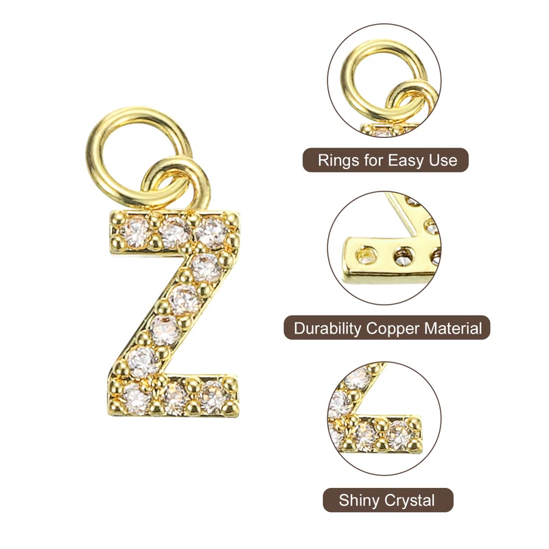 Rhinestone Letter Charm, 8pcs 3.2mm Copper Z Letter Charm, Golden