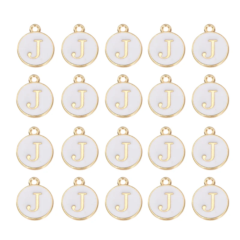 36pcs Letter J Pendants Double Sided Charm Enamel Alphabet Pendant Gold & White