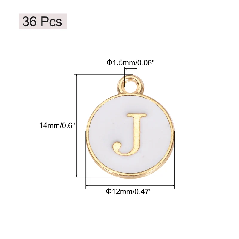 36pcs Letter J Pendants Double Sided Charm Enamel Alphabet Pendant Gold & White