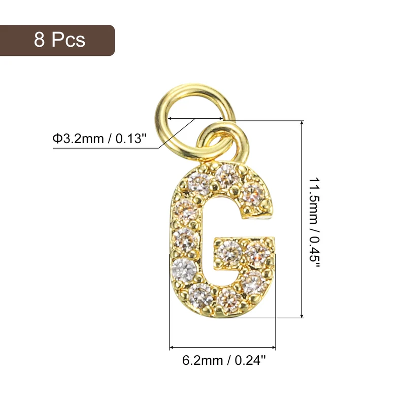 Rhinestone Letter Charm 8pcs 3.2mm Copper G Letter Charm Golden