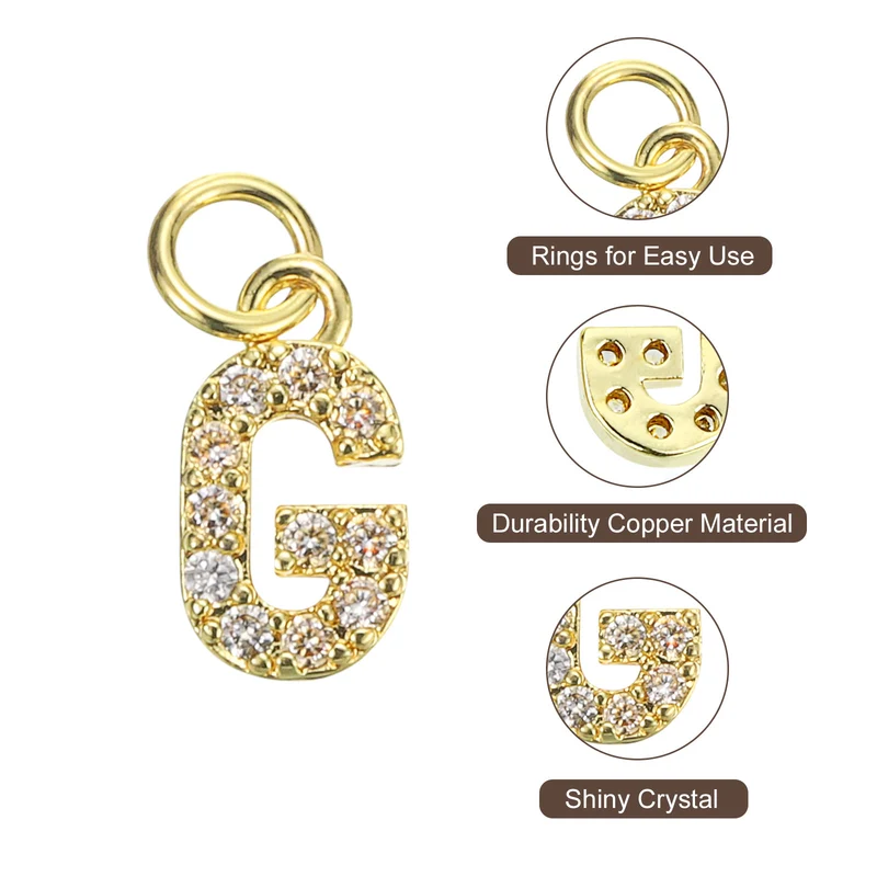 Rhinestone Letter Charm 8pcs 3.2mm Copper G Letter Charm Golden