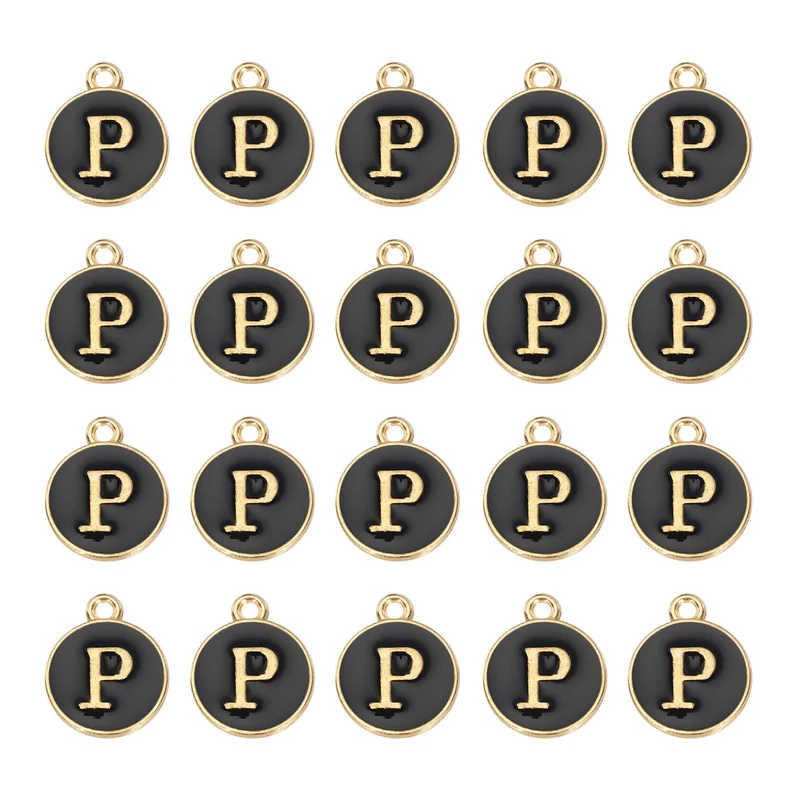 36pcs Letter P Pendants Double Sided Charm Enamel Alphabet Pendant Gold & Black