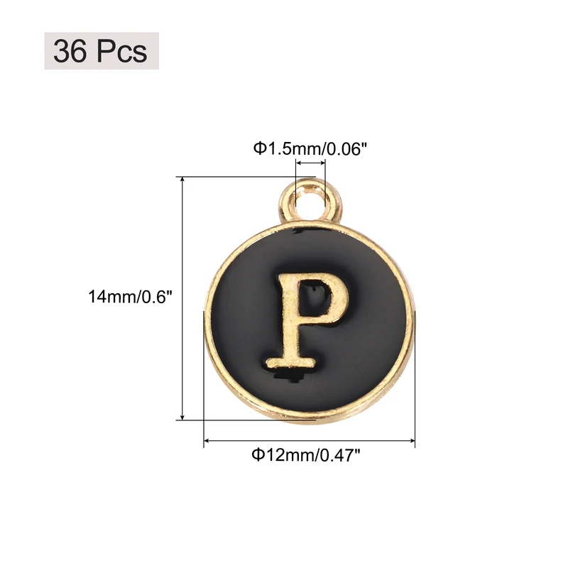 36pcs Letter P Pendants Double Sided Charm Enamel Alphabet Pendant Gold & Black