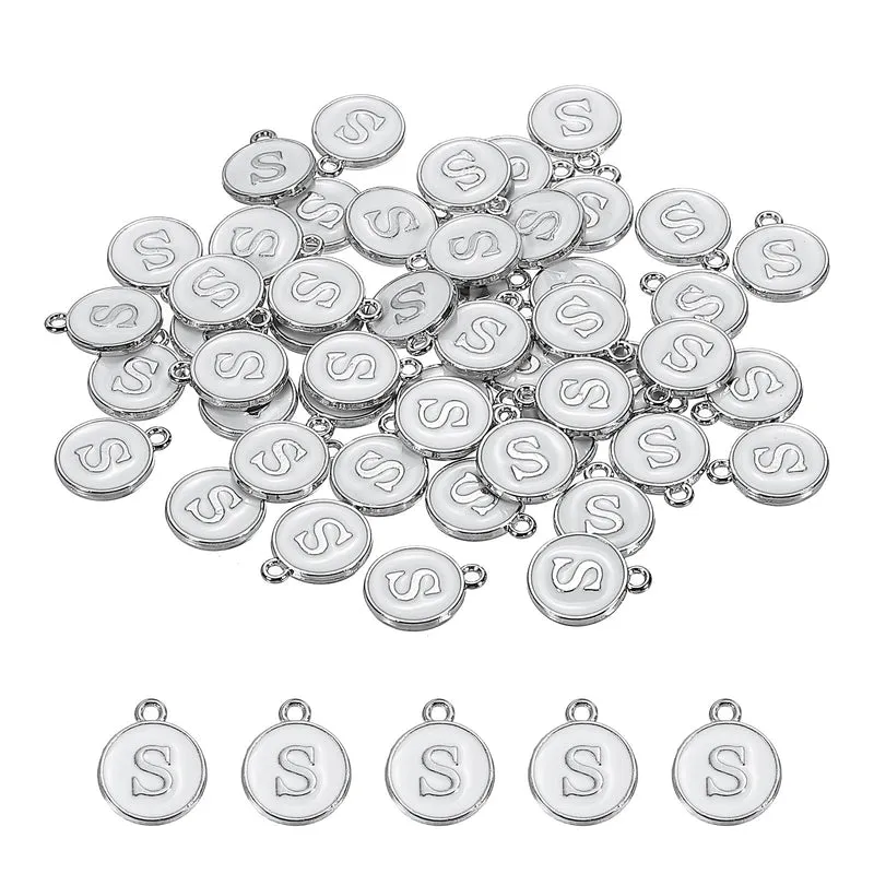 50 Pcs Alphabet S Enamel Letter Charm Enamel Initial Charm White