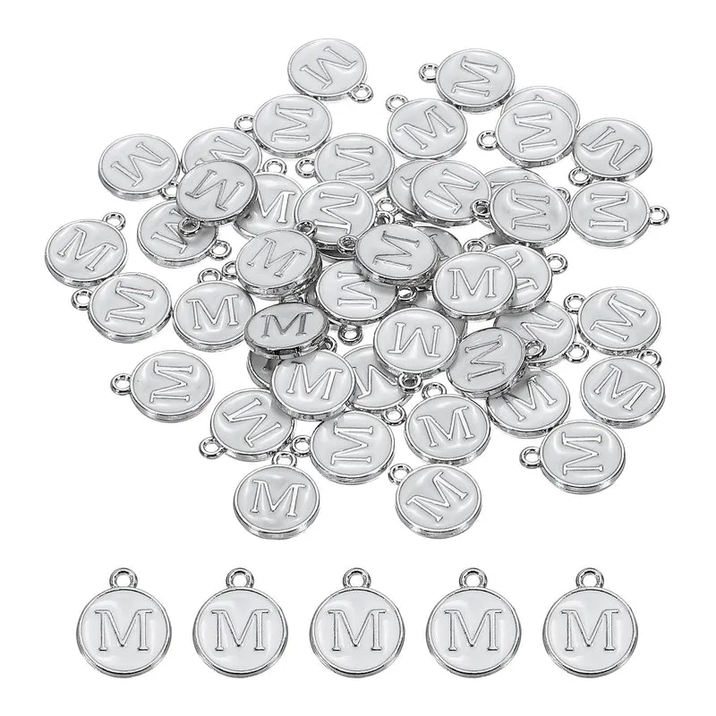 50 Pcs Alphabet M Enamel Letter Charm Enamel Initial Charm White