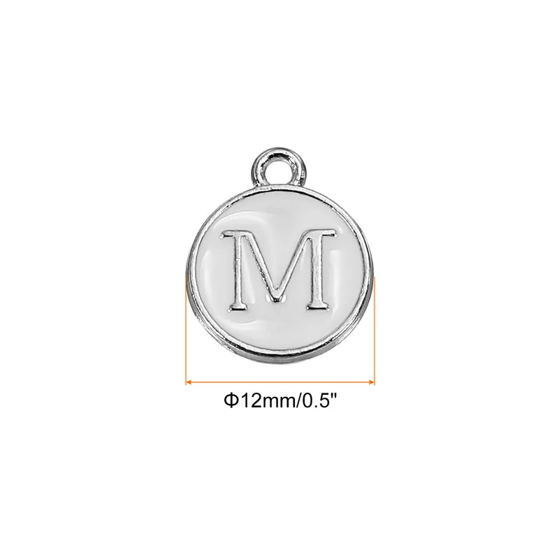 50 Pcs Alphabet M Enamel Letter Charm Enamel Initial Charm White