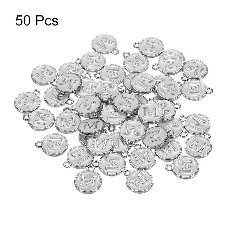 50 Pcs Alphabet M Enamel Letter Charm Enamel Initial Charm White
