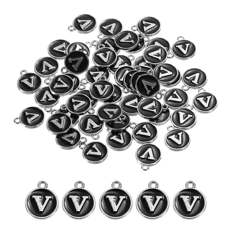 50 Pcs Alphabet V Enamel Letter Charm Enamel Initial Charm Black