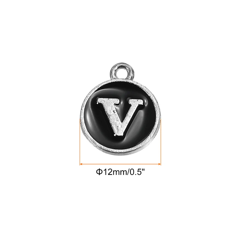 50 Pcs Alphabet V Enamel Letter Charm Enamel Initial Charm Black