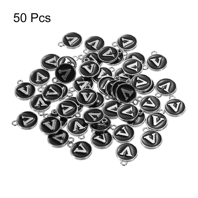 50 Pcs Alphabet V Enamel Letter Charm Enamel Initial Charm Black