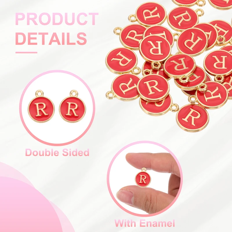 Letter Charm, 30 Pcs Capital Initial Alphabet R Letter Charm for Bracelet, Red