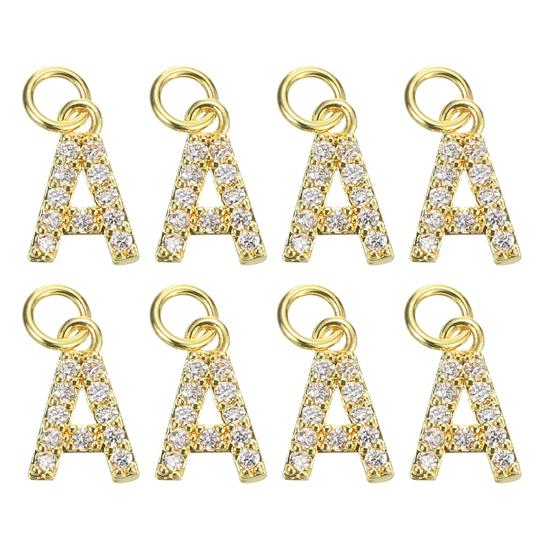 8pcs Rhinestone Letter Charm 3.2mm Copper A Letter Charm Golden