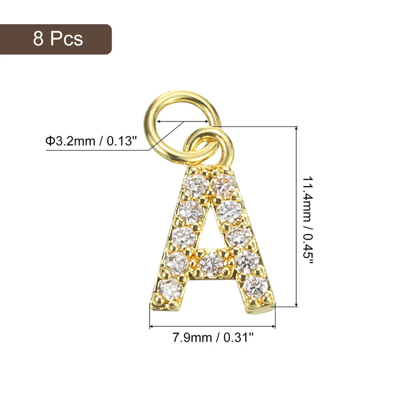 8pcs Rhinestone Letter Charm 3.2mm Copper A Letter Charm Golden