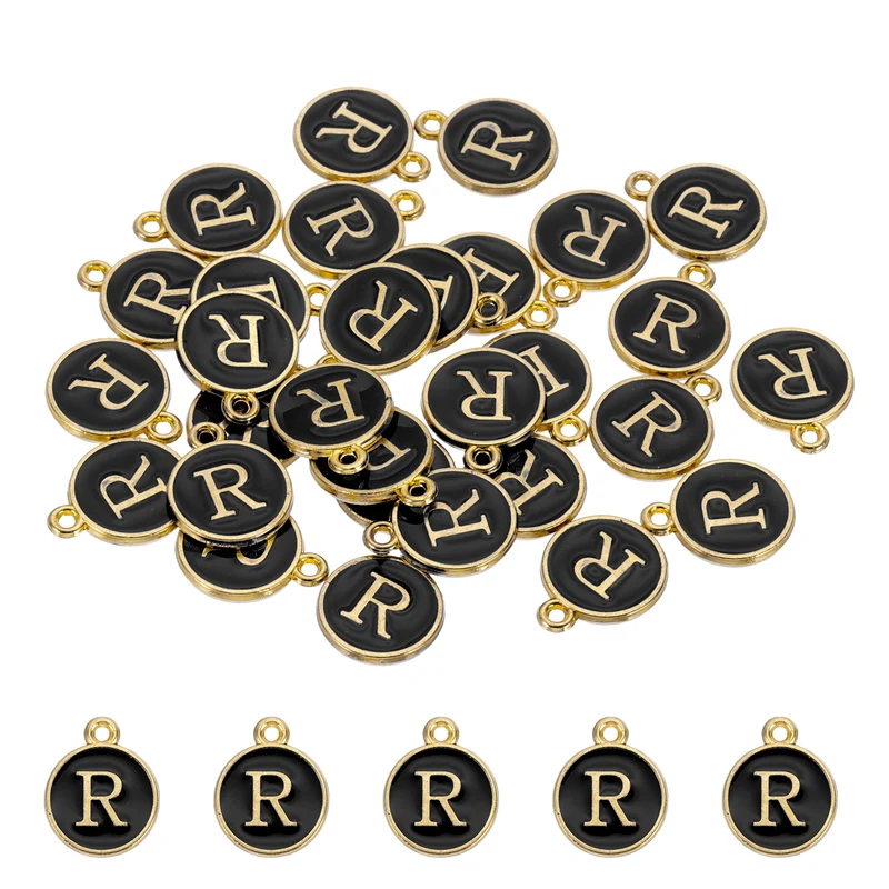 Letter Charm, 30 Pcs Capital Initial Alphabet R Letter Charm for Bracelet, Black