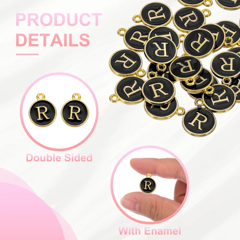 Letter Charm, 30 Pcs Capital Initial Alphabet R Letter Charm for Bracelet, Black