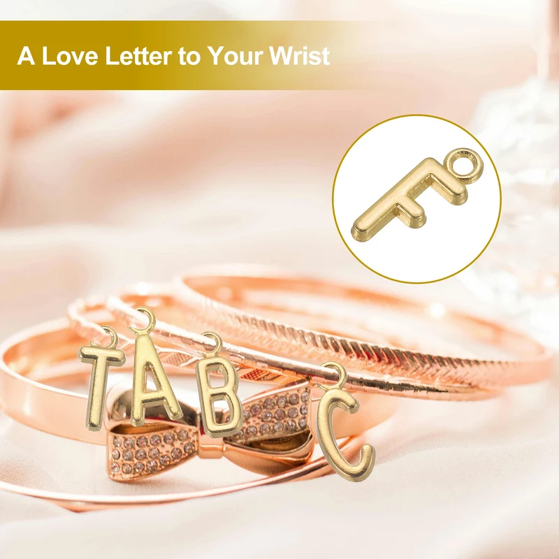 0.3" Letter Charm A-Z for Jewelry Making - F (100 Pack, Bright Silver/Dark Gold)