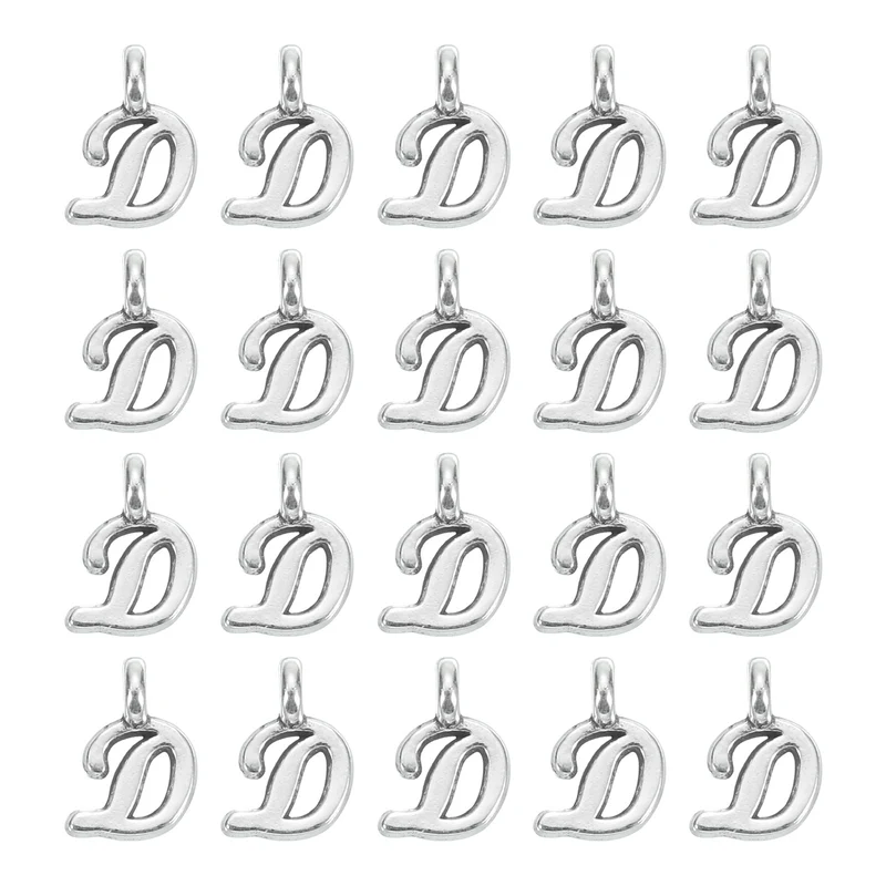 100Pcs A-Z Alphabet Charm, Metal Alphabet D Letter Charm Initial Charm, Silver