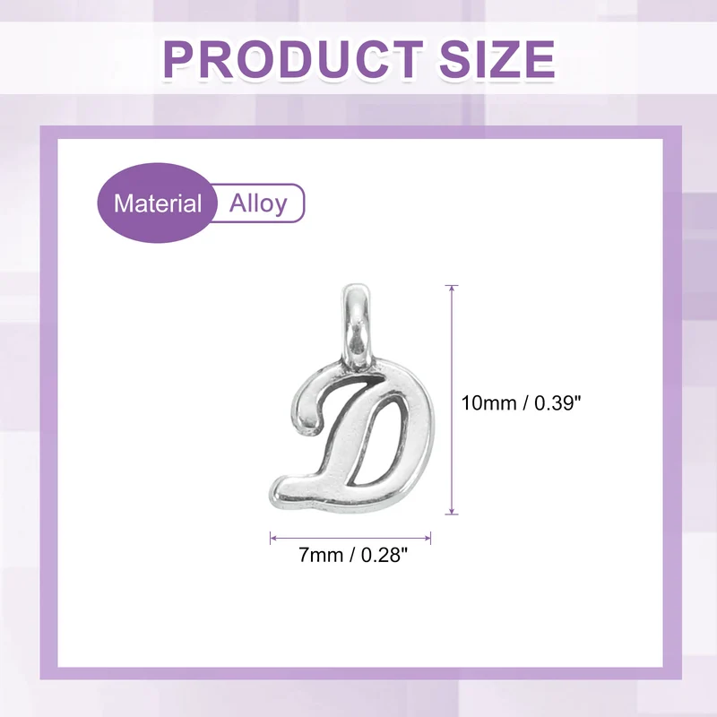 100Pcs A-Z Alphabet Charm, Metal Alphabet D Letter Charm Initial Charm, Silver