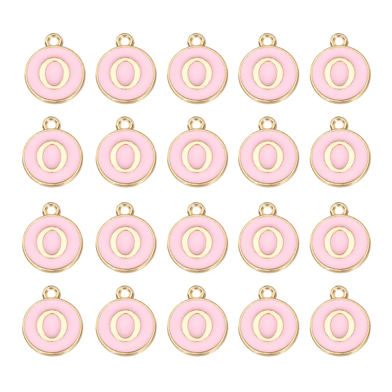 36pcs Letter O Pendants Double Sided Charm Enamel Alphabet Pendant Gold & Pink