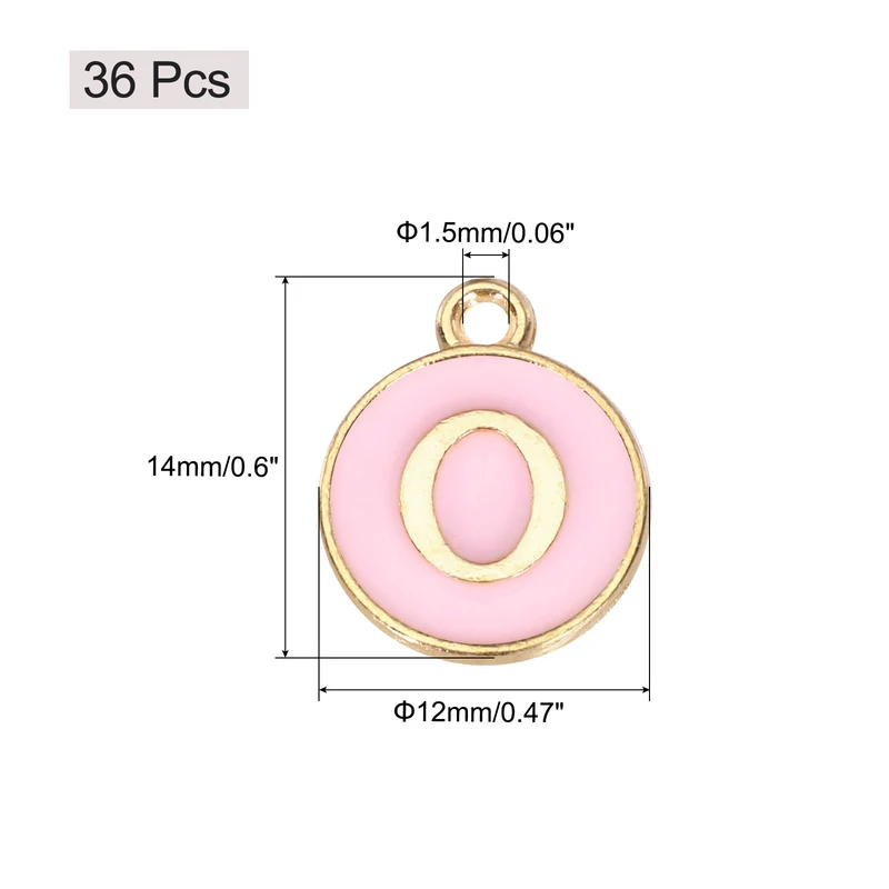 36pcs Letter O Pendants Double Sided Charm Enamel Alphabet Pendant Gold & Pink