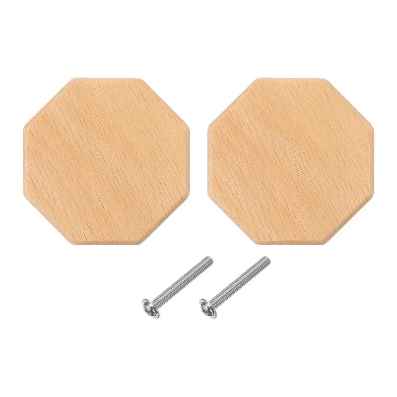 2 Pcs Octagon Wooden Knobs, Beech Wooden Knobs Cabinet Knobs for Dresser Drawers