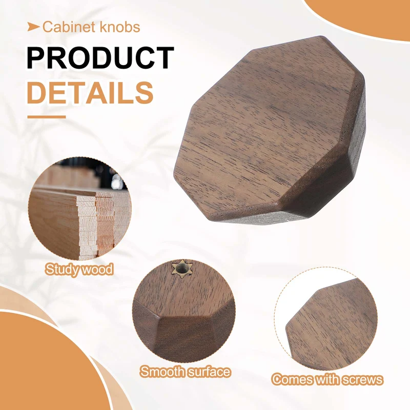 2 Pcs Octagon Wooden Knobs, Wooden Cabinet Knobs for Furniture Dresser Drawers