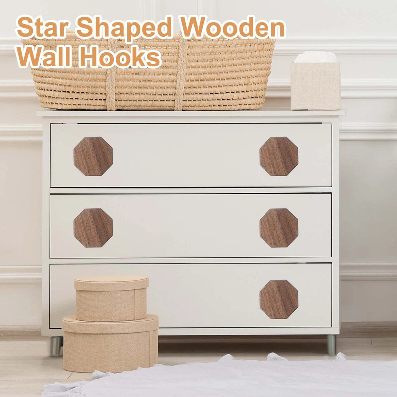 2 Pcs Octagon Wooden Knobs, Wooden Cabinet Knobs for Furniture Dresser Drawers