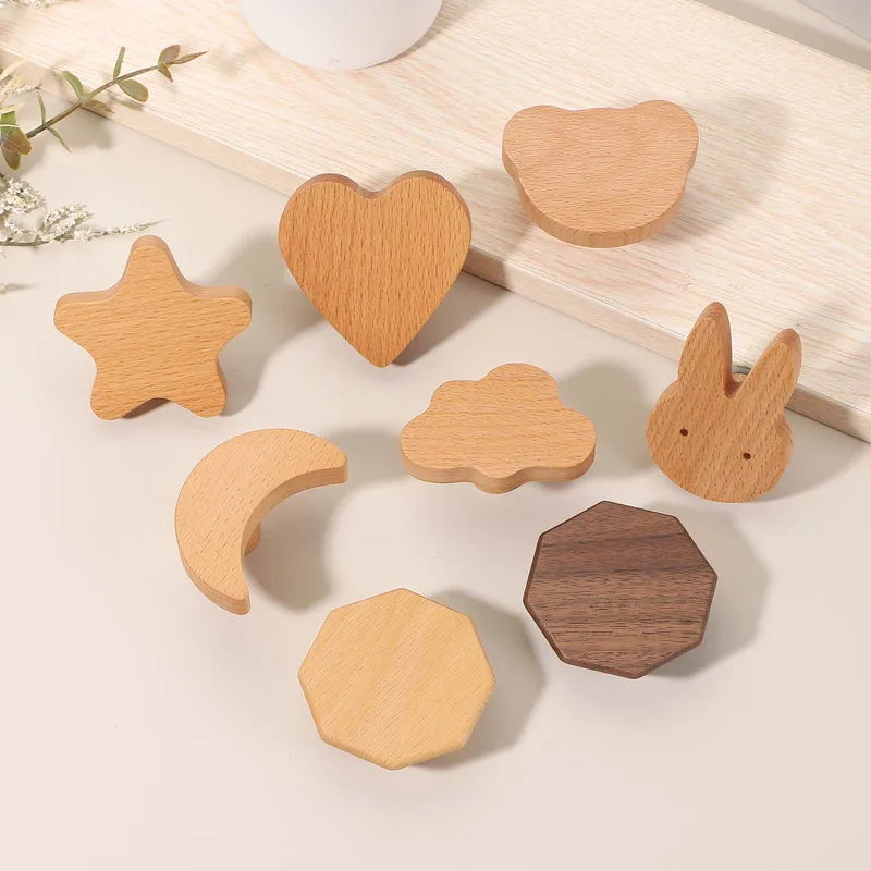 2 Pcs Octagon Wooden Knobs, Wooden Cabinet Knobs for Furniture Dresser Drawers
