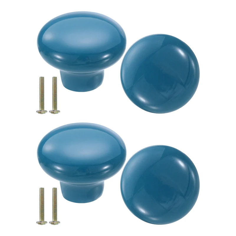 4 Packs Round Ceramic Drawer Knobs Blue Dresser Pulls Handles