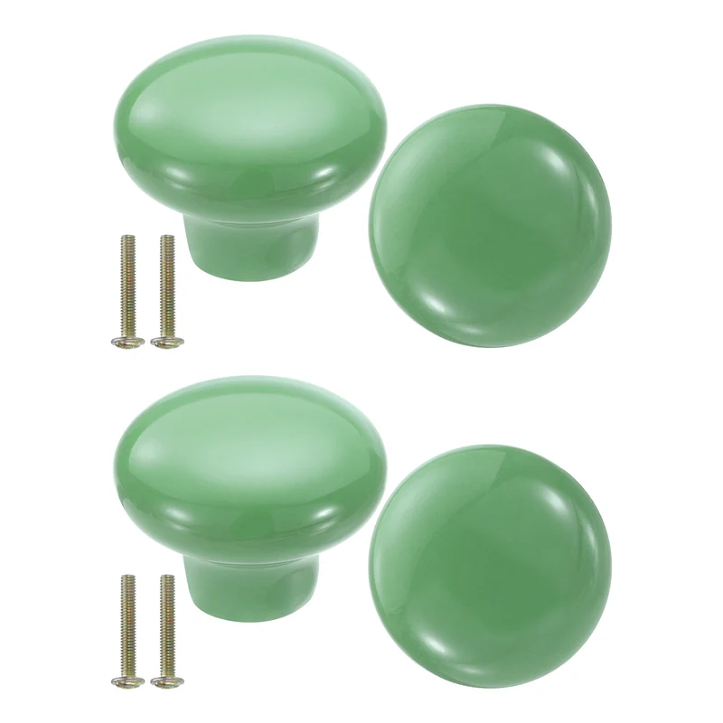 4 Packs Round Ceramic Drawer Knobs Green Dresser Pulls Handles