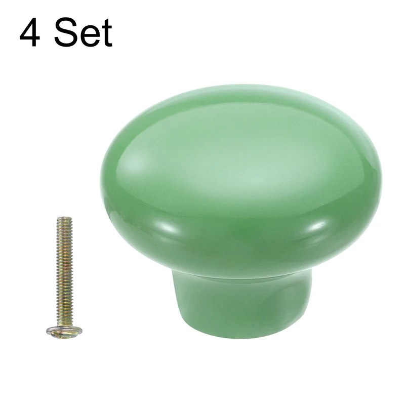 4 Packs Round Ceramic Drawer Knobs Green Dresser Pulls Handles